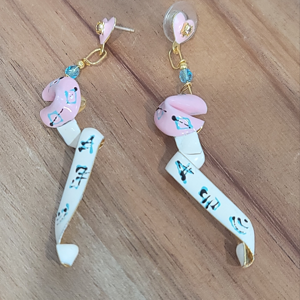 Vintage Lunch at The Ritz Fortune Cookie Earrings 1989